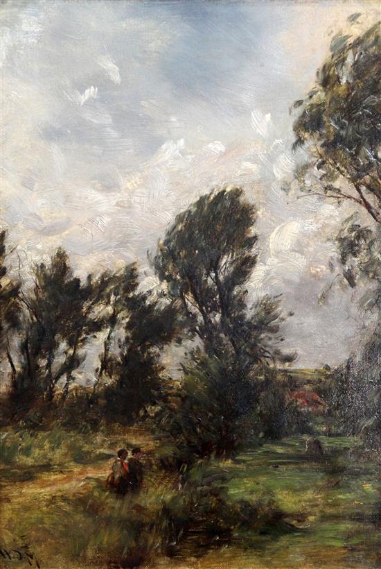 William Darling McKay (1844–1924) Figures in a windy landscape 15 x 11in.